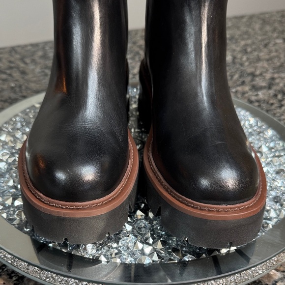 Arezzo leather Bailey mid tractor Black Boots with lug sole NWT 8 - Picture 6 of 13